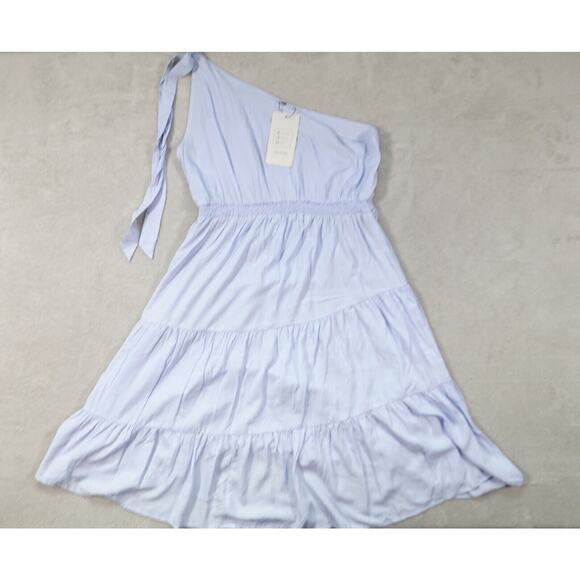 Fashion Womens Light Blue One Shoulder Tie Sundress Size M - Picture 1 of 11